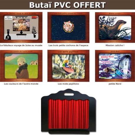 Pack ELEMENTAIRE 6 kamishibais et son butaï en PVC